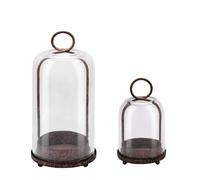 6" & 4" Wide Versatile Modern Metal Hurricane Lantern with Handmade Sturdy Glass Dome in Rustic Brown for Pillar Candle & Plants, Industrial, Farmhouse, Shabby Chic (Brown, 4"x7.5" &6.3"x11.2")