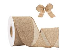 6.4cm Wired Burlap Ribbon, 10m Wide Jute Hessian Ribbon for Giftwrapping