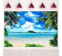 6×4FT Summer Tropical Beach Photo Backdrop Coconut Palm Island Seaside Vacation Theme Photography Background Newborn Baby Shower Celebration Party Banner Decoration Supplies Polyester