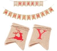 6.4M Personalised Christmas Banner with Elks, Vintage Decorations - 18 Flag Pennants, Reusable Hessian Bunting