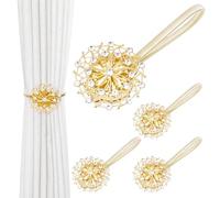 6/4Pcs Gold Curtain Tiebacks,Sparkling Magnetic Curtain Tieback Crystal Window Shade Decorative Clips with High Elastic Spring Wire No Drilling For Home Hotel Office(4Pcs)