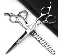 6.5/7/7.5-inch Japanese Professional Hair Clipper Styling Hair+Alicia Black Slimming Scissors (1, 7 inches, 2 Pieces-D)