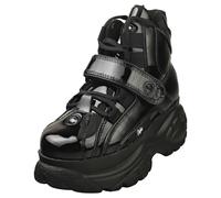 (6.5) Buffalo Calf Leather Patent Womens Platform Boots in Black