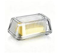 6.5" Clear Glass Butter Dish with Lid for Countertop | Crystal Butter Dish with Cover, Covered Butter Tray Butter Dish Butter Keeper for Refrigerator