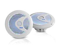 6.5 Inch Dual Marine Speakers - IP44 Waterproof and Weather Resistant Outdoor Audio Stereo Sound System with Built-in Led Lights, 150 Watt Power and Polypropylene Cone - 1 Pair - PLMR6LEW (White)