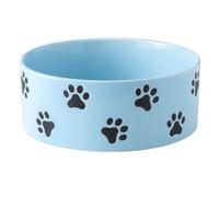 6.5 Inch Pink Ceramic Dog Bowl with Paw Print Pattern - Heavy Duty Wide Mouth Pet Dish for Medium Dogs, Food and Water Bowl