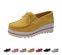 6.5 Women's Platform Loafer Boat Shoes Ladies Slip-On Platform Loafers Wedge Heel Walking Shoes New 2025 Z1_Yellow_Tassel
