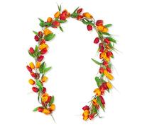 6.56FT Artificial Tulips Garland Spring Garland Easter Decorations with Green Leaves Hanging Vines for Valentines Day Easter Wall Home Wedding Indoor Outdoor Decor (Yellow)