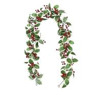 6.56Ft Christmas Garland Holly Red Berries with Green Leaves, Artificial Holly Berries Winter Garland, Hanging Vine for Xmas Tree Ornaments, Wreath Making Supplies, DIY Crafts, Wedding Home Decoration