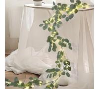 6.56FT Eucalyptus Garland with Lights 96 LEDs 8 Modes Battery Operated with Timer Faux Twig Vine Lights Spring Greenery Garlands for Mantle Fireplace Wall Table Stairs Wedding Party Bedroom Home Decor