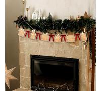 6.56ft Wooden Gingerbread House Garland with Velvet Bow,Christmas Gingerbread Decorations Bow Banner Hanging Tree Ornaments Christmas Bunting Banner for Party Holiday Wall Home Fireplace