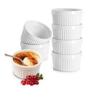 6.5CM White Porcelain Ramekins 85ML Baking Cups for Souffle Porcelain Souffle Dish for Small Cakes Creme Brulee Pudding and Ice Cream Sauce and Dips- Durable Pack of 6