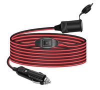 6.5FT/2m Car Cigarette Lighter Long Cord Wire Cable 17AWG with ON/OFF Switch,12V/24V Waterproof Heavy Duty Female Socket Extension Cord Charger Lead Adapter with LED and 15A Fused
