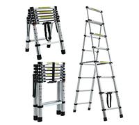 6.5FT Aluminum Telescopic Folding Step Ladder 330lb Max Load Wearable Telescoping Extension Collapsible Ladder with Handrails and Safety Lock Lightweight Easy to Use for Household Daily Hobbies Repair