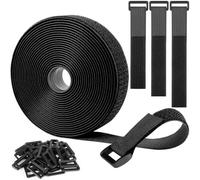 6.5m x 2.5cm Adjustable Cable Straps with 30 Buckles, Free Cut Length, Black Reusable Fastening Cable Ties, Hook and Loop Securing Strap for Cable Tidy, Wire Management, Cord Organiser