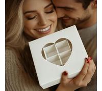 6 * 6 * 1.4inch Valentine's Candy Box with Heart-Shaped Window, 16 Grid Inserts for 16 Chocolates, Food-Safe Empty Packaging for Party, Wedding, Anniversary,3 types to choose from (White)