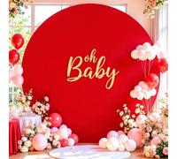 6.6 FT Red Round Backdrop Cover for Circle Balloon Arch Stand Stretchy Circle Arch Backdrop Covers for Wedding Arch Baby Shower Birthday Party Photo Shoot Photography Arch Background Decorations