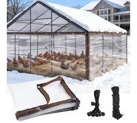 6.6 x 13FT Waterproof Chicken Coop Cover for Winter, Durable Easy Install Chicken Run Tarp with Rope & Cable Tie, Chicken Coop Insulation Windproof Winterizing Cover for Large Chicken Cage Walk-in Run