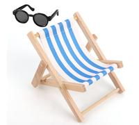 6.69in 17cm Doll Accessories : Have a Seat Set, Includes Wooden Mini Folding Beach Chair & Plastic Miniature Sunglasses for Doll House Furniture Decorations (Blue)