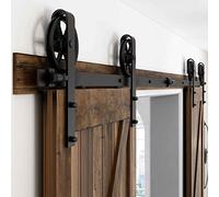 6.6FT/201cm Vintage Sliding Barn Wood Door Closet Hardware Track Kit Track System Big Wheel Rollers for Double Door