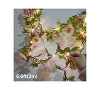 (6.6ft/2m, 1pc) 20 LED Champagne Rose Garland String Lights - Romantic Floral Vine Fairy Lights with Pink Roses & Green Leaves, Battery Powered (6.6ft or 16.4ft)