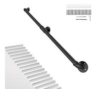 6.6FT/2M Pipe Stair Handrail Metal Railing Staircase Handrails Wall Mount Non-Slip Safety Stair Rail Outdoor Indoor Industrial Pipe Handrail Black Step Baluster Handrail