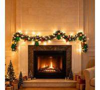 6.6FT Christmas Garland with Lights Artificial Christmas Garlands Wreath，C | 2Pcs Pre-Lit light strings with Felt Balls Stars Christmas Tree for Fireplace Mantel Stairs Door Indoor Outdoor Xmas Decor