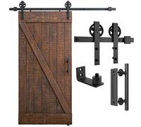 6.6ft Heavy Duty Sliding Barn Door Hardware Kit, 6.6ft Single Rail, Black, (Whole Set Includes 1x Pull Handle Set & 1x Floor Guide & 1x Latch Lock) Fit 36"-40" Wide DoorPanel (Bigwheel Hanger)