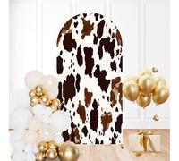 6.6FT Wedding Arch Backdrop Cover Cow Skin Seamless Print Animal Hide Brown Spots White Spandex Fitted Round Top Backdrop Stand Cover for Birthday Party Ceremony Banquet Decoration