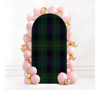 6.6FT Wedding Arch Backdrop Cover Dark Green red Tartan Plaid Scottish Fabric Close up Spandex Fitted Round Top Arch Stand Covers for Birthday Party Baby Shower Banquet Decoration