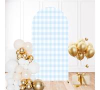 6.6FT Wedding Arch Backdrop Cover Light Blue Gingham Spandex Fitted Round Top Backdrop Stand Cover for Birthday Party Ceremony Banquet Decoration
