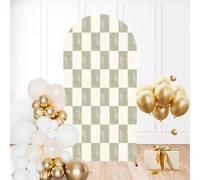 6.6FT Wedding Arch Backdrop Cover Muted Sage Green Gingham Check Seamless Cottagecore Rustic Fabric for Spandex Fitted Round Top Backdrop Stand Cover for Birthday Party Ceremony Banquet Decoration