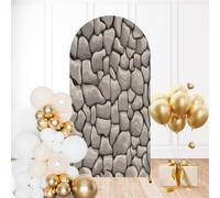 6.6FT Wedding Arch Backdrop Cover Rock Stone Wall Seamless Texture Stonewall Rock Brick Wall Gray Rock Spandex Fitted Round Top Backdrop Stand Cover for Birthday Party Ceremony Banquet Decoration
