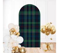 6.6FT Wedding Arch Backdrop Cover Tartan Seamless Blue Black Green Red Gold Plaid Spandex Fitted Round Top Backdrop Stand Cover for Birthday Party Ceremony Banquet Decoration