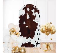 6.6FT Wedding Arch Backdrop Cover Texas Longhorn Cow Hide Design Big Brown Spots Spandex Fitted Round Top Backdrop Stand Cover for Birthday Party Ceremony Banquet Decoration