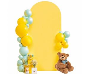 6.6FT Wedding Arch Cover Yellow Gold Spandex Fitted Wedding Arch Stand Covers Round Top Chiara Backdrop Cover for Birthday Party Ceremony Banquet Decoration