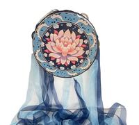 6/7/8 Inch Tamborine Painted Pattern Tambourines for Adults, Hand Drum Held Percussion Metal Jingles for Photo Props, Dance Accompaniment(Blue,6 INCH,B)