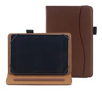 6 7 8 Inch Universal Tablet Case Folio Leather Stand Shell Case with Adjustable Angle Band and Pouch for Documents, Cards and Pen Holder (Brown)