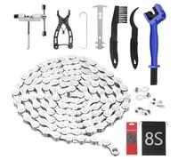 6 7 8 Speed Mountain Bike Chain Bicycle Replacement Removal MTB Chains Tool Kit, Road Cycle Parts Repair Set with 3 Quick Link Connector Cleaning Brushes, Splitter Breaker Plier Checker, 116 Links