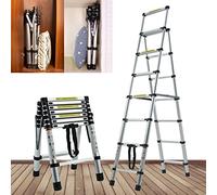 6+7 Aluminum Telescopic Folding Step Ladder 6.5FT Heavy Duty Telescoping Ladder 330lb Max Load Portable Multi-Purpose Meticulous Folding Ladder with Handrails Safety Lock Anti-slip Widened Pedal