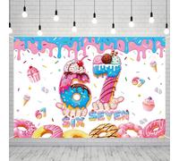 6 7 Birthday Backdrop, 100x150cm/39.4x59.1in Donut Theme Blue Pink Happy Birthday Backdrop Sweet 67 Banner Decor for Six Seven Bday Party Photo Prop Decor