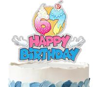 6 7 Birthday Cake Topper - 67 Birthday Decorations for Donut Ice Cream 6/7 Meme Theme Party Decor for Kids Teens Funny Six Seven Party Supplies