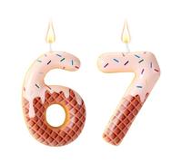 6 7 Birthday Candle, 67 Birthday Decorations Ice Cream Sixty-Seven 67th Number Candle Six Seven 6 7 Cake Topper for Women Lady Man Donut Party Decoration Wedding Anniversary Celebration Supply