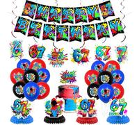 6 7 Birthday Decorations Six Seven Birthday Party Decoration 67 Meme Themed Birthday Decoration with Happy Birthday Banner Ballons Honeycomb Centerpieces Swirls Funny 67 Favors for Number Themed Party