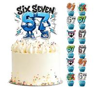 6 7 Cake Topper, 12 Pcs Small Flags + 1 Large Flag Holder, Happy Birthday Cake Topper for 6-7 Year Olds, Perfect Cake Decorations & 7th Birthday Decorations for Kids’ Birthday Party