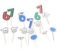 6 7 cake toppers, Gen Z, Gen Alpha birthday food picks for party, Six Seven Meme 14 pack cake decorations - hands, brain rot - 14 pc