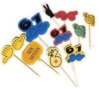 6 7 cake toppers, Six Seven birthday food picks for party, Six-Seven Meme 12 pack cake decorations on wooden sticks