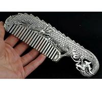 6.7" Chinese Handmade Tibet Silver White Copper Carving Dragon Comb