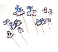 6 7 hands cake toppers, Six Seven meme cake decorations, food picks for party, Six-Seven Meme 12 pack buffet food decorations on wooden sticks
