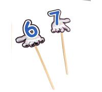 6 7 hands main cake toppers, Six Seven birthday food picks for party, Six-Seven Meme 12 pack cake decorations on wooden sticks - large or 12 pack (2 large hands)